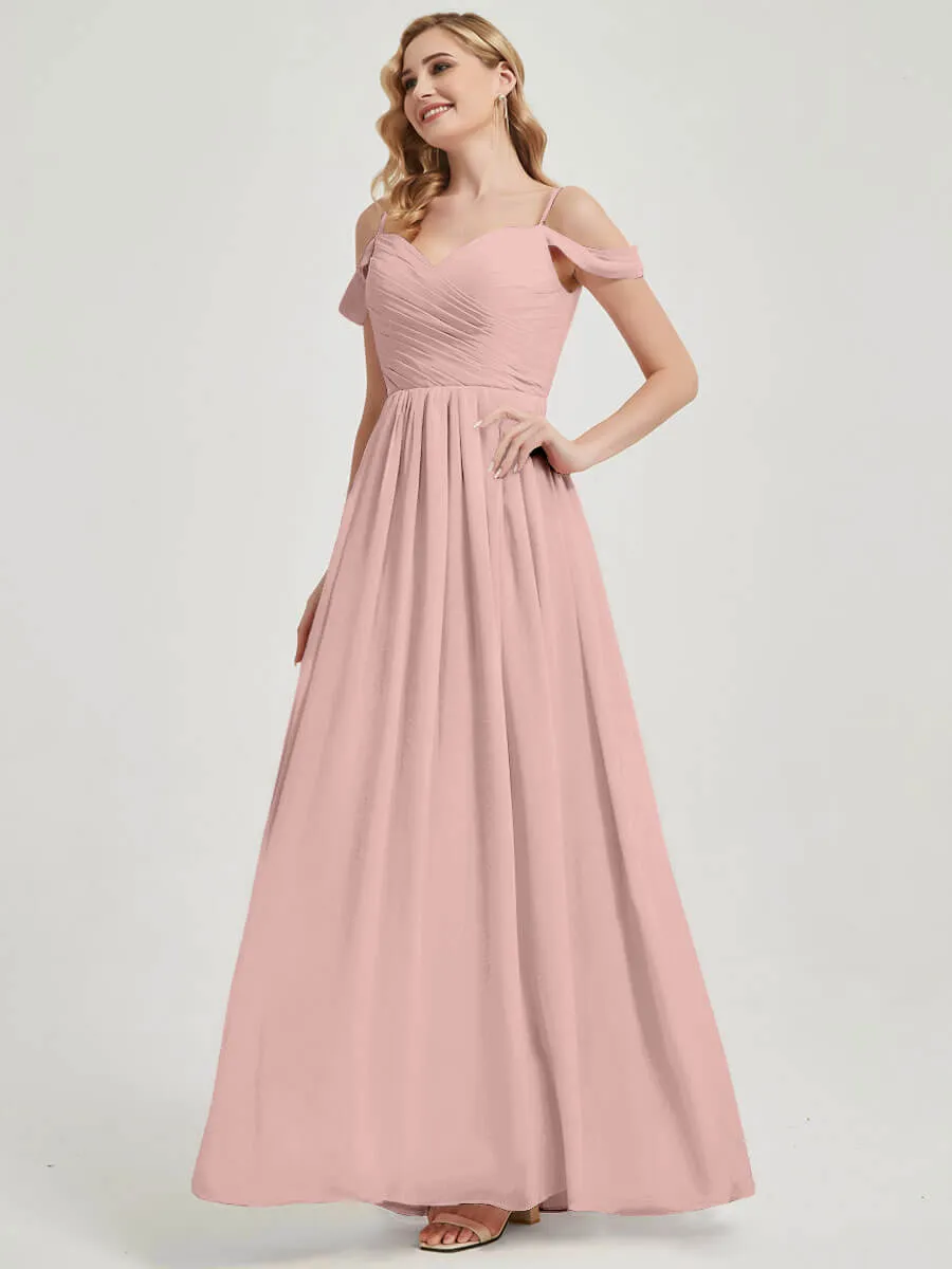 Dusty Pink Spaghetti Straps Pleated Chiffon Bridesmaid Dress