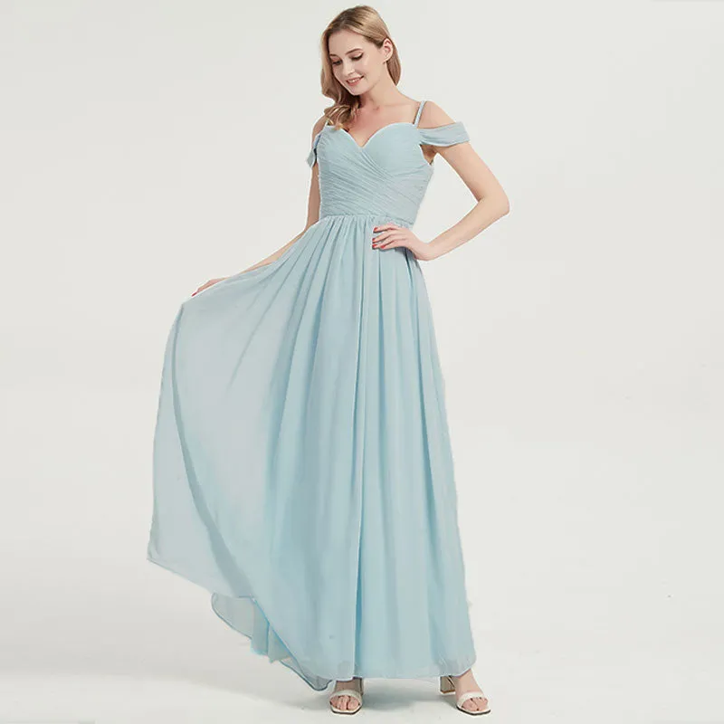 Dusty Pink Spaghetti Straps Pleated Chiffon Bridesmaid Dress