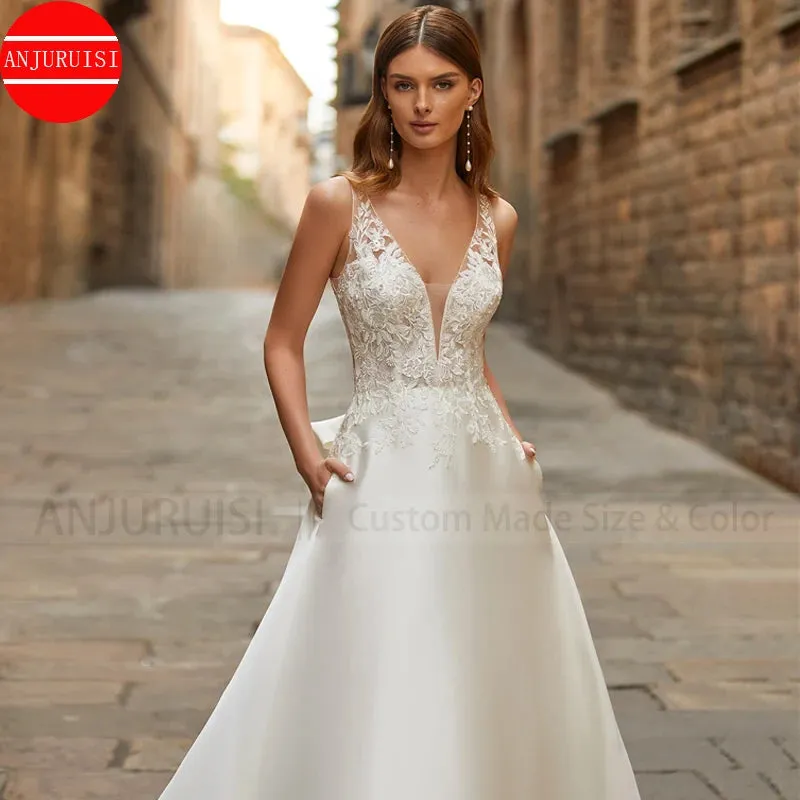 Elegant Lace Appliques Wedding Dresses For Women Bride Gown