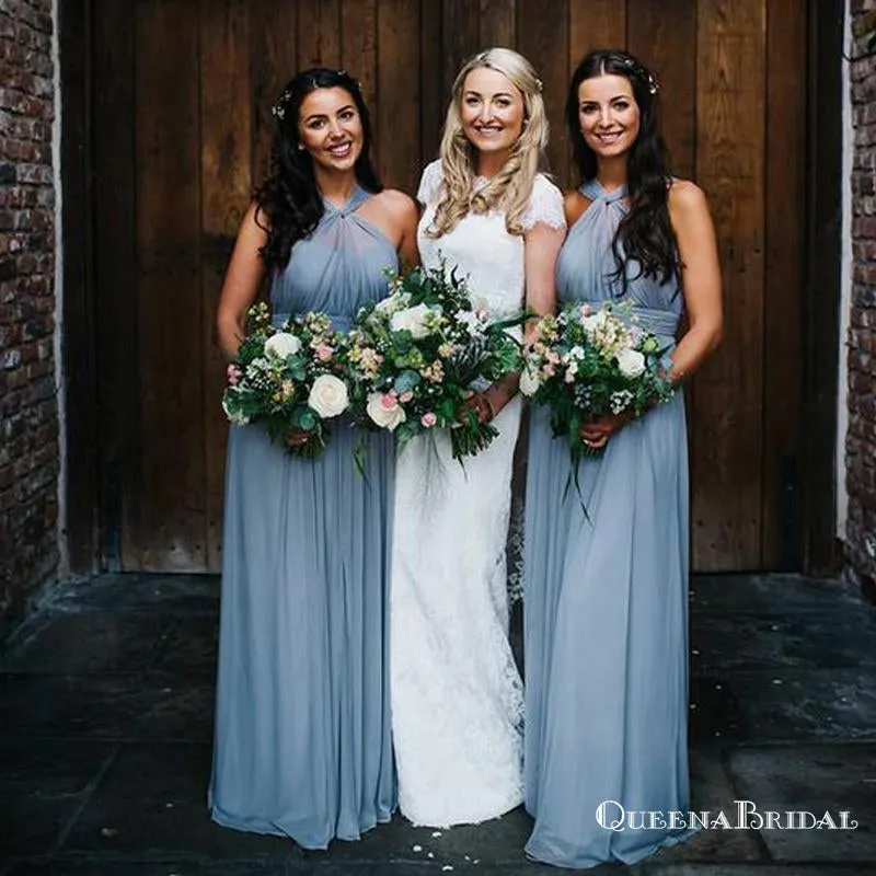 Elegant Sky Blue Long Chiffon Affordable Bridesmaid Dresses, QB0743