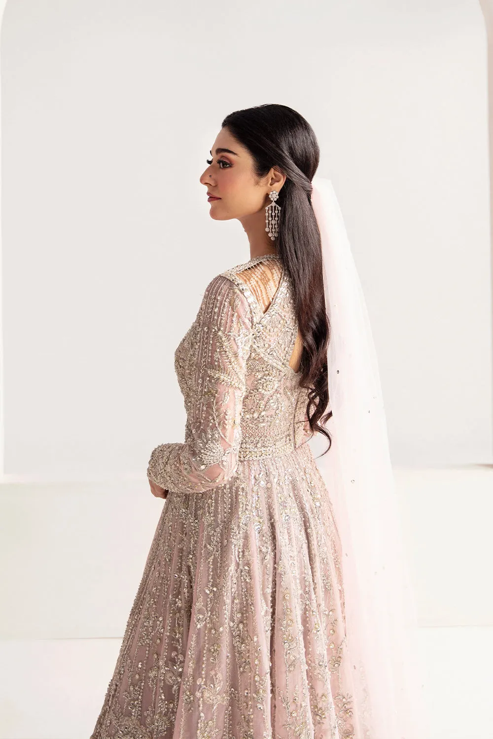 Embellished Pink Pakistani Bridal Dress in Gown Style