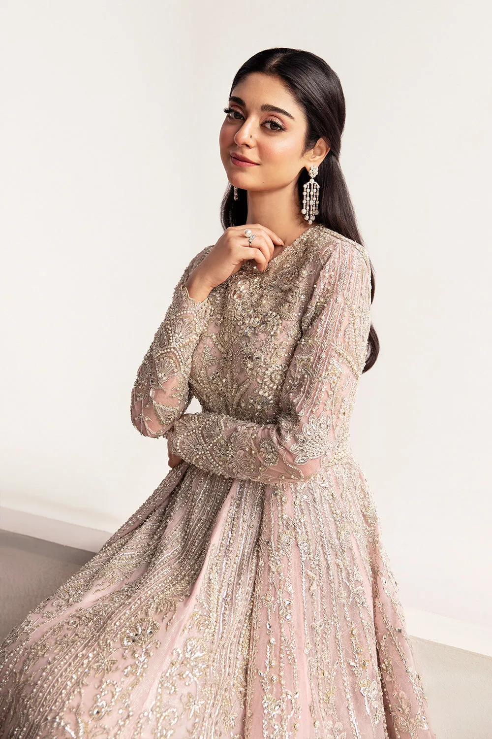 Embellished Pink Pakistani Bridal Dress in Gown Style