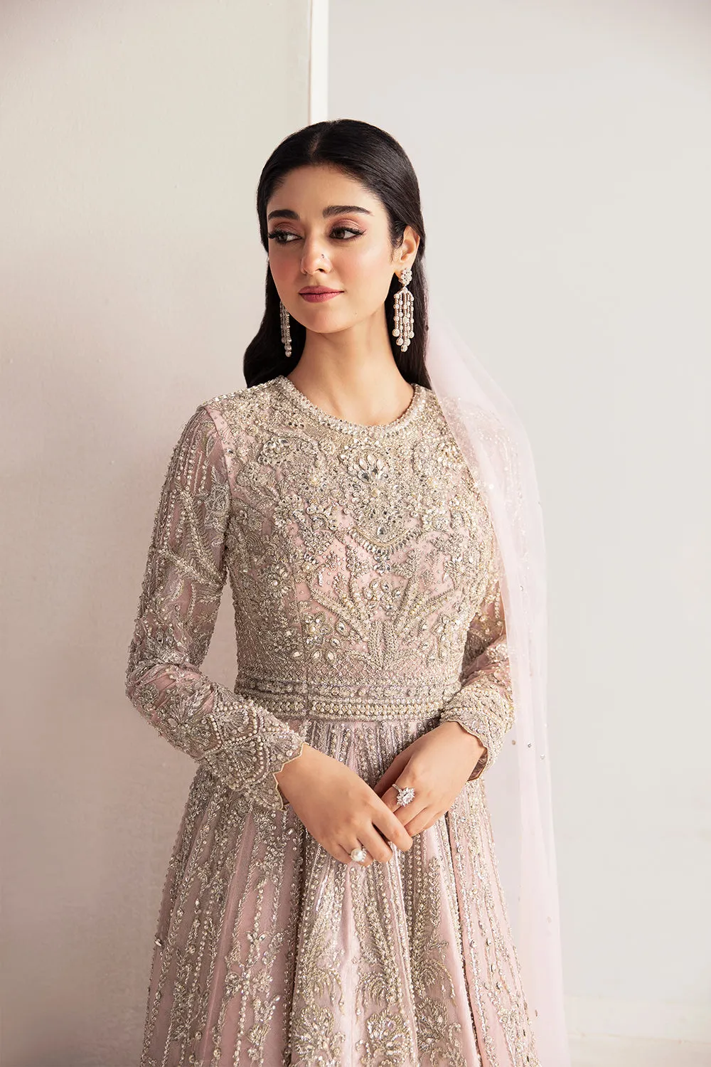 Embellished Pink Pakistani Bridal Dress in Gown Style