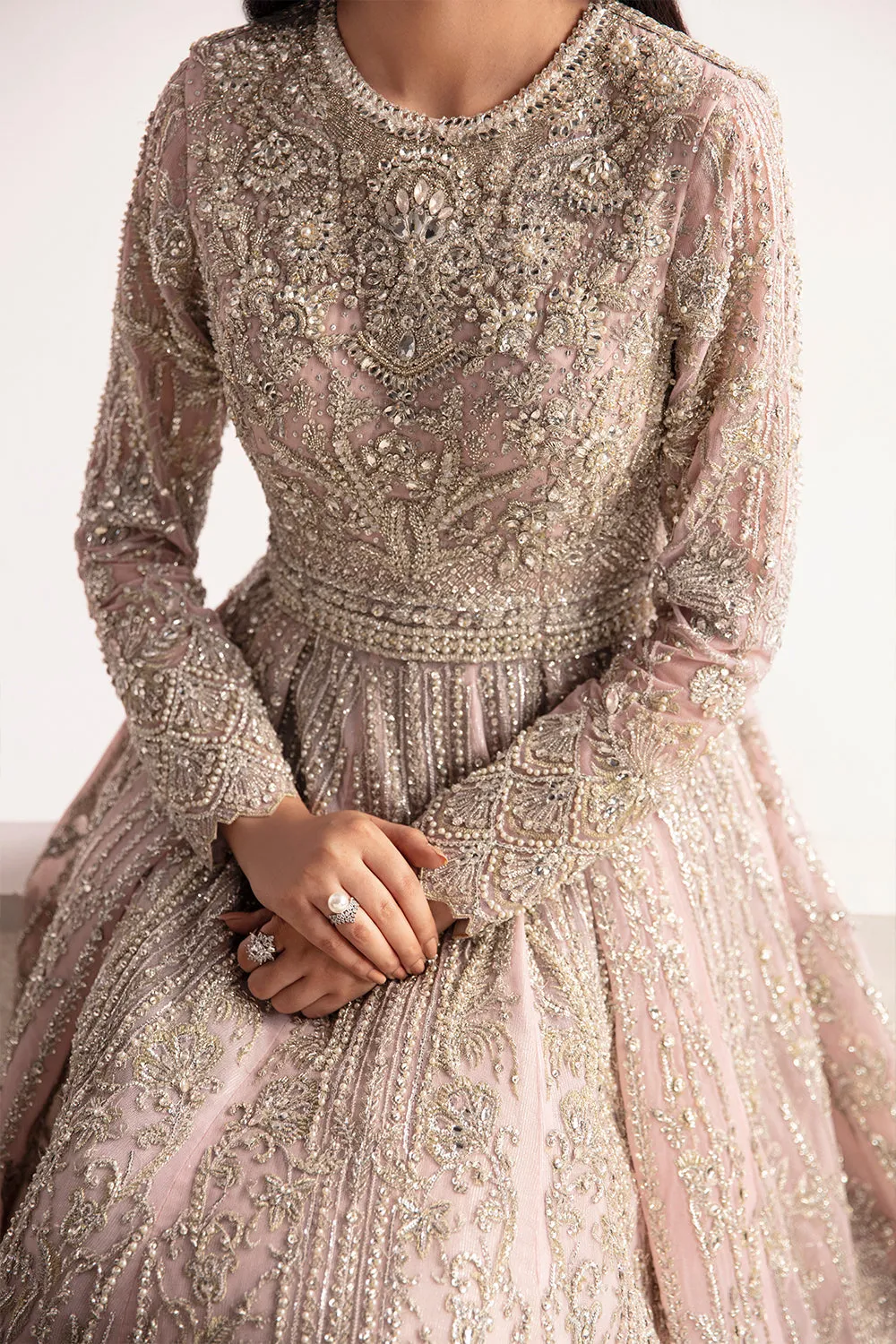 Embellished Pink Pakistani Bridal Dress in Gown Style