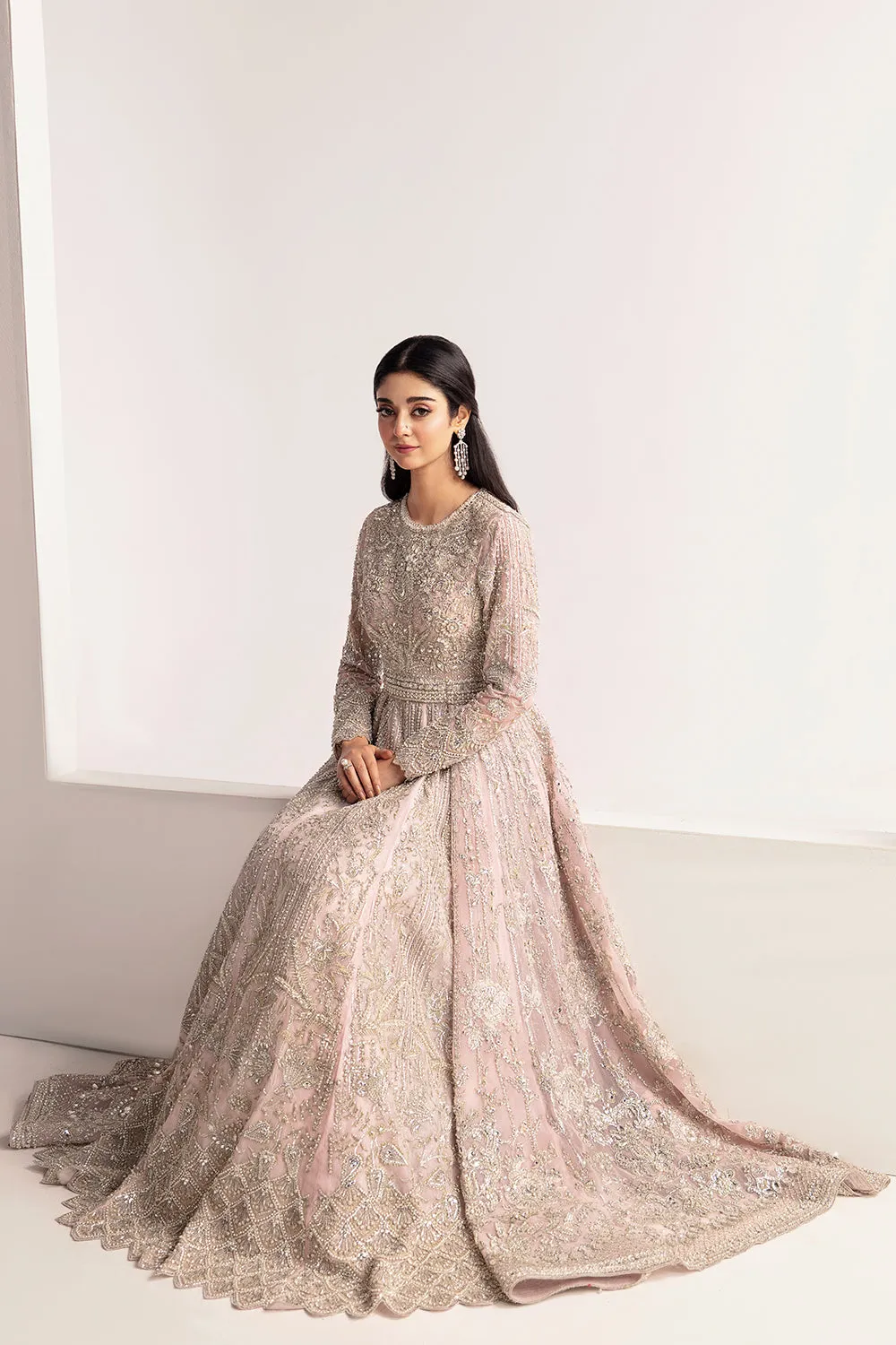 Embellished Pink Pakistani Bridal Dress in Gown Style