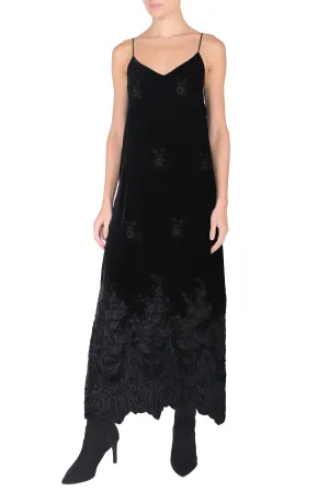 Embroidered Velour Cami Dress