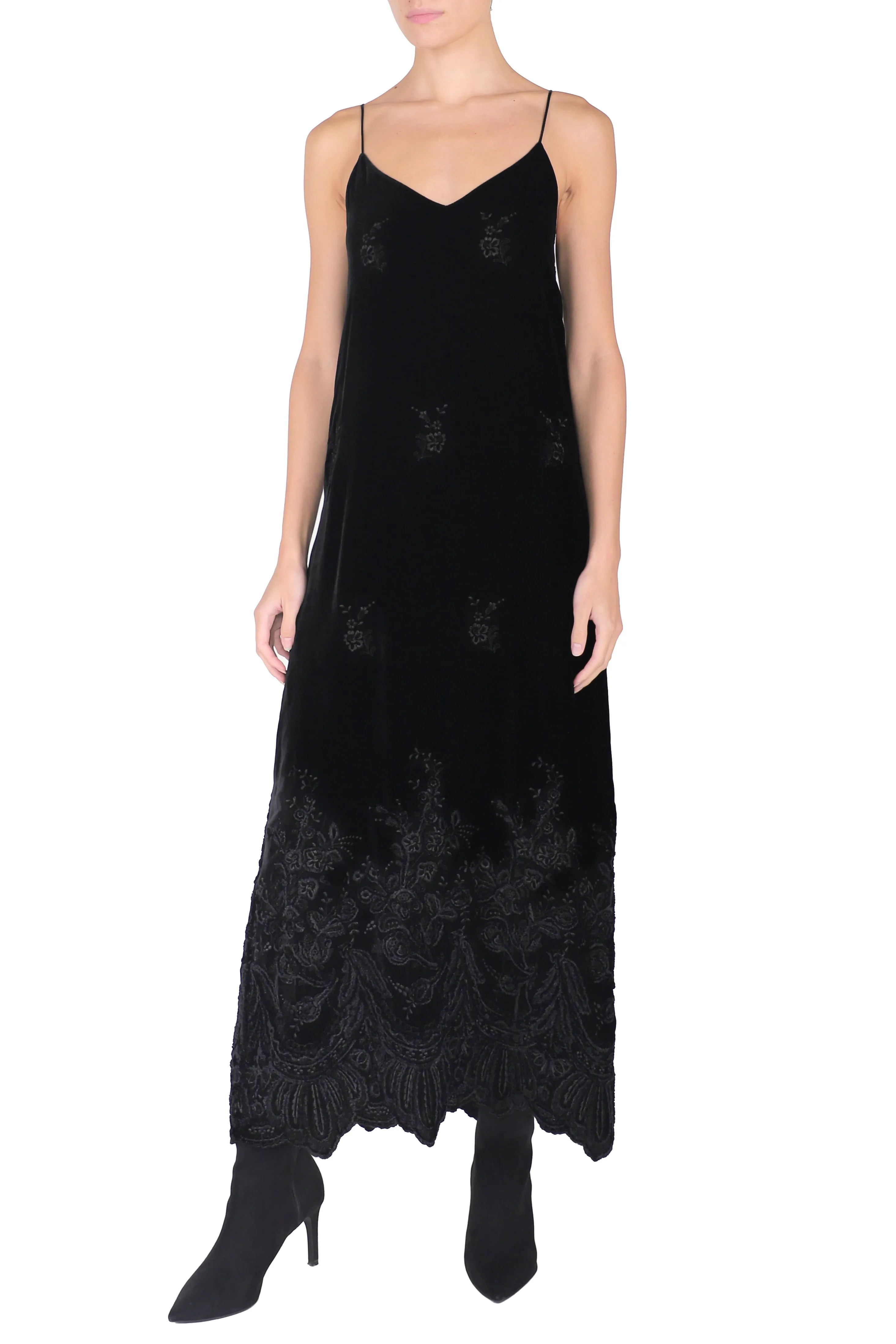 Embroidered Velour Cami Dress