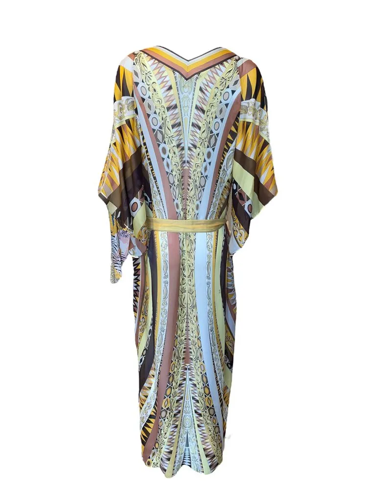 Emilio Pucci Silk Print Caftan gold black V Neck 4