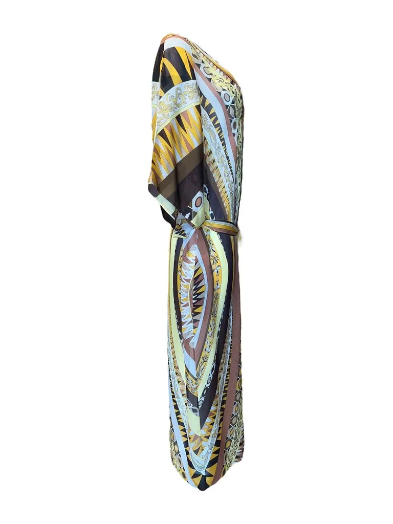 Emilio Pucci Silk Print Caftan gold black V Neck 4