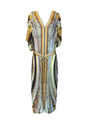 Emilio Pucci Silk Print Caftan gold black V Neck 4