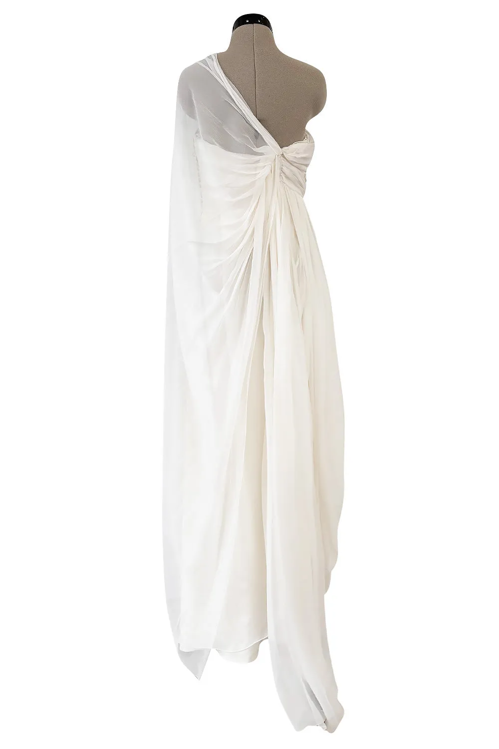 Exceptional Spring 2008 Christian Dior by John Galliano Ivory Silk Chiffon Dress w Floral Embroidery