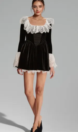 Fabiana black lace-trimmed velvet mini dress