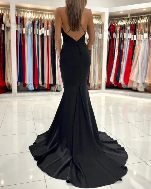 Fabulous Black Spaghetti Straps Mermaid Prom Dresses Long Party Dresses