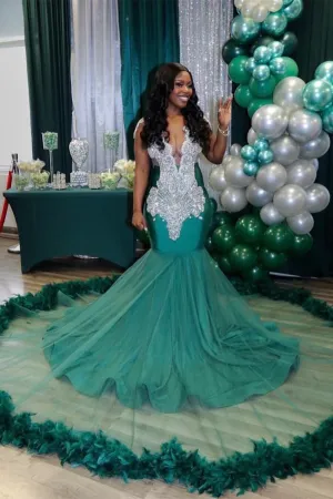 Fabulous V-neck Sleeveless Mermaid Evening Prom Dresses