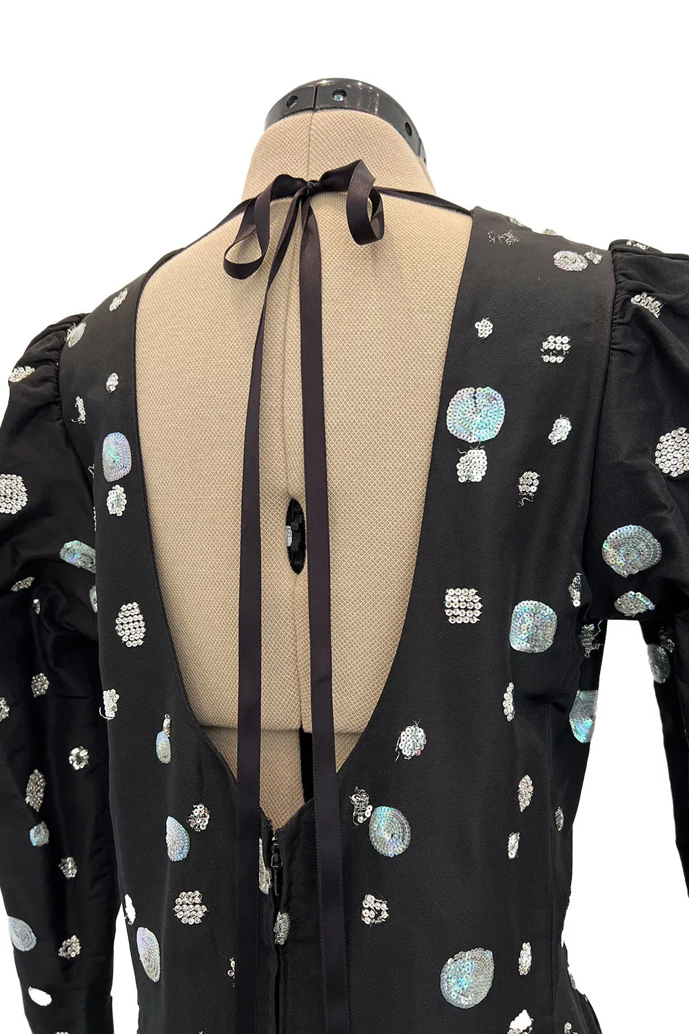 Fall 1979 Yves Saint Laurent Unlabled Haute Couture Black Silk Dress w Sequin & Rhinestone Detailing