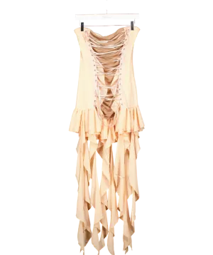 Finesse Pink Manon Beige Chiffon Lace Up Dress UK S