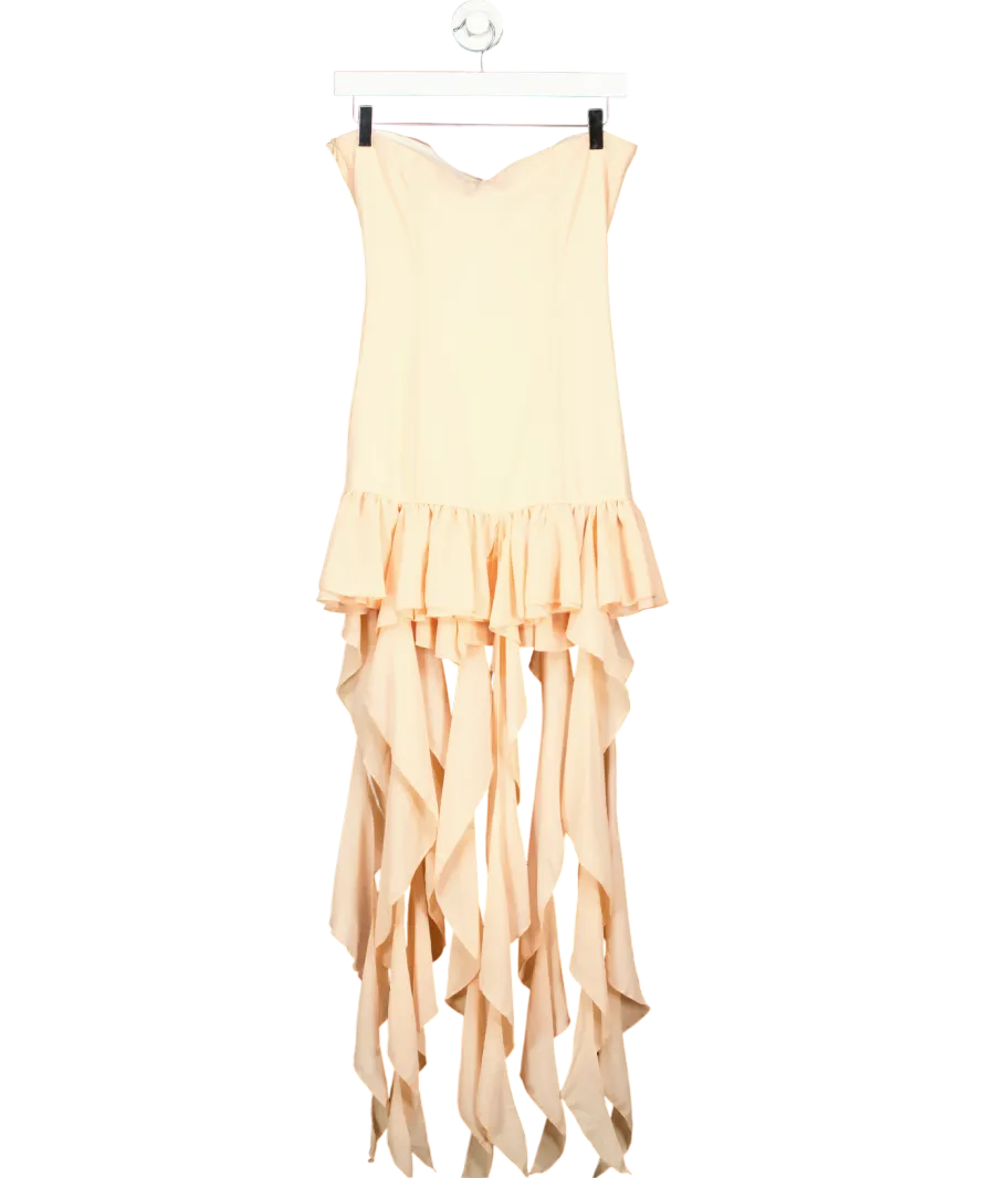 Finesse Pink Manon Beige Chiffon Lace Up Dress UK S