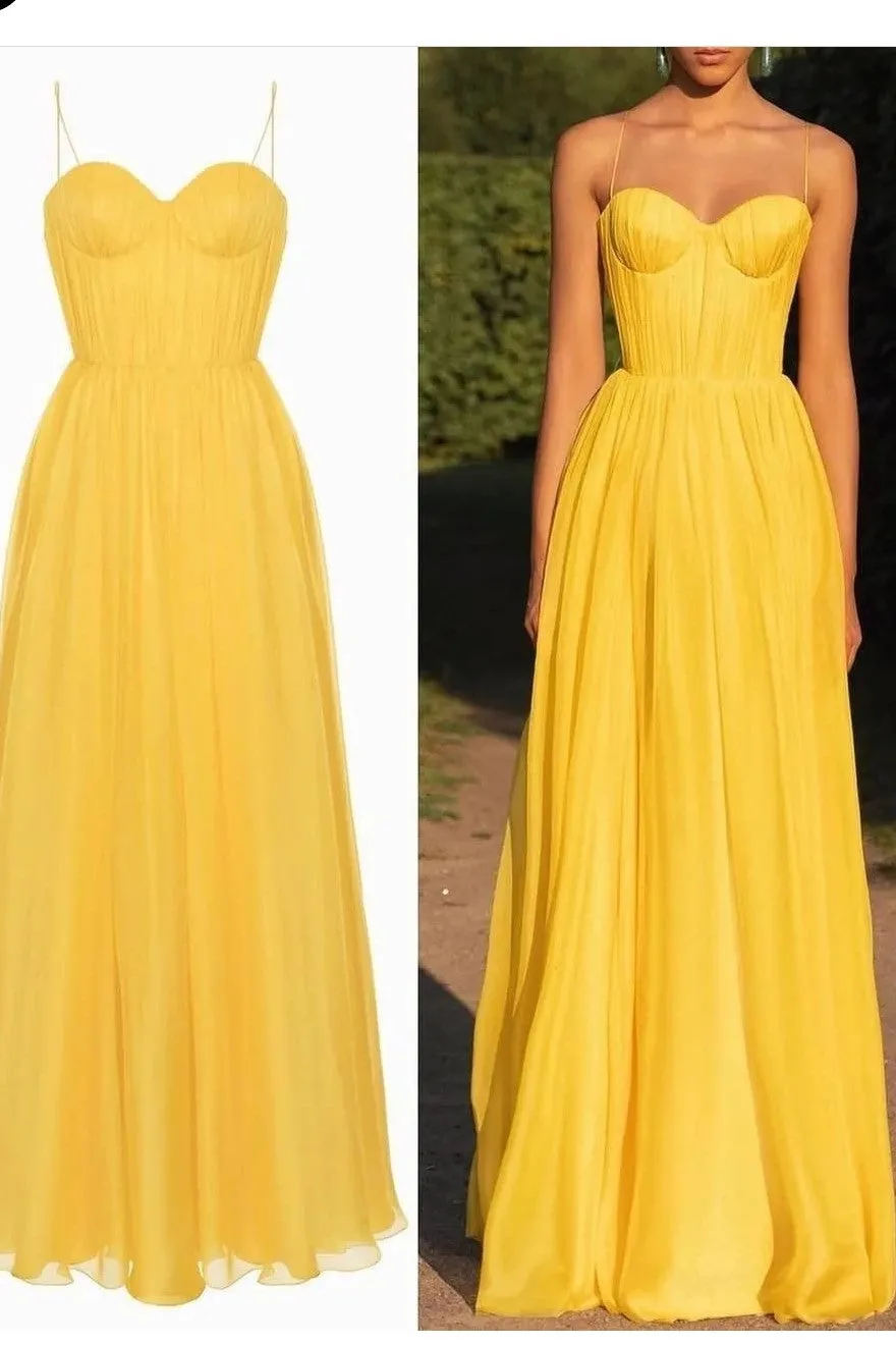 Floor-Length Yellow Prom Gown with Chiffon Skirt