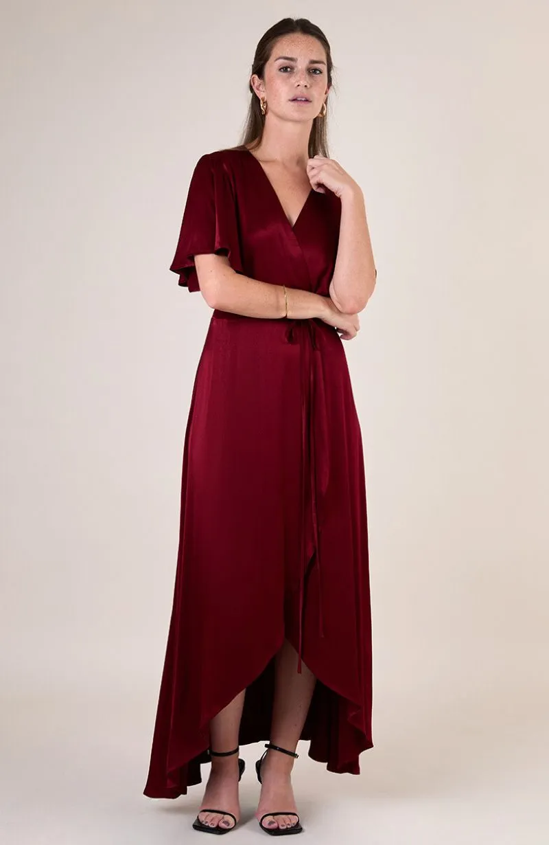 Florence Waterfall Dress in Chianti Satin