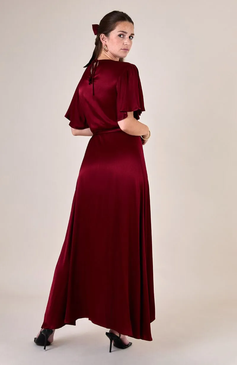 Florence Waterfall Dress in Chianti Satin