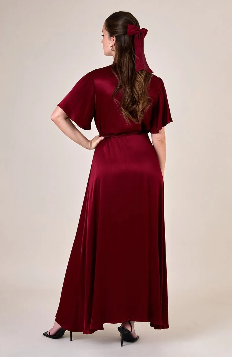 Florence Waterfall Dress in Chianti Satin