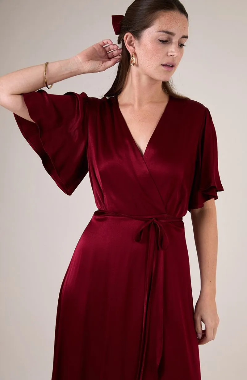 Florence Waterfall Dress in Chianti Satin