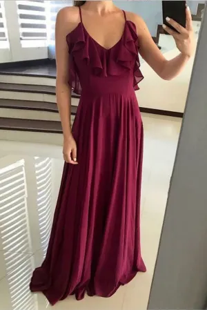 Flounced Neckline Chiffon Prom Dresses with X Backless