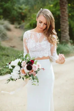 Flowy Boho Lace Two Piece Mermaid Chiffon Skirt Wedding Dresses, MW510