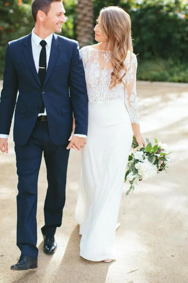 Flowy Boho Lace Two Piece Mermaid Chiffon Skirt Wedding Dresses, MW510