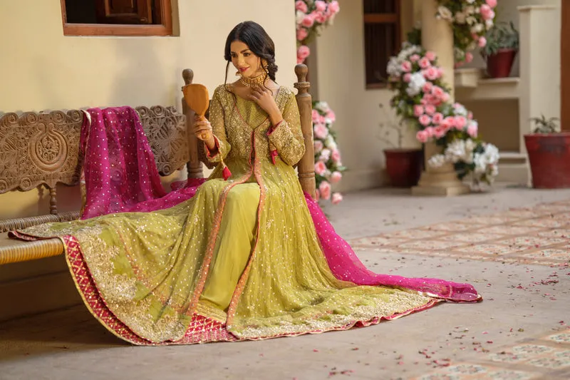 Front Open Pishwas Frock Lehenga Pakistani Bridal Dress