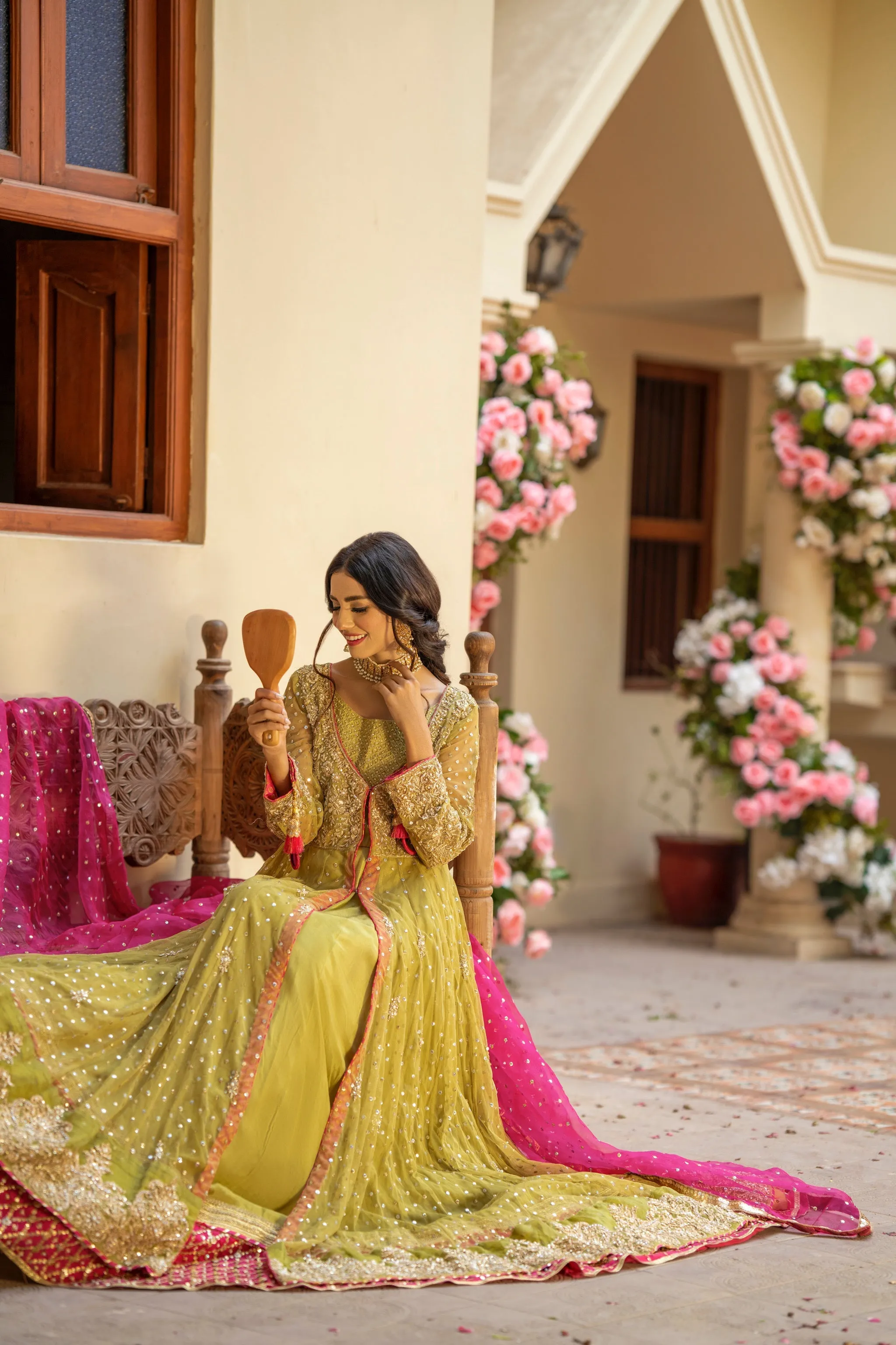 Front Open Pishwas Frock Lehenga Pakistani Bridal Dress