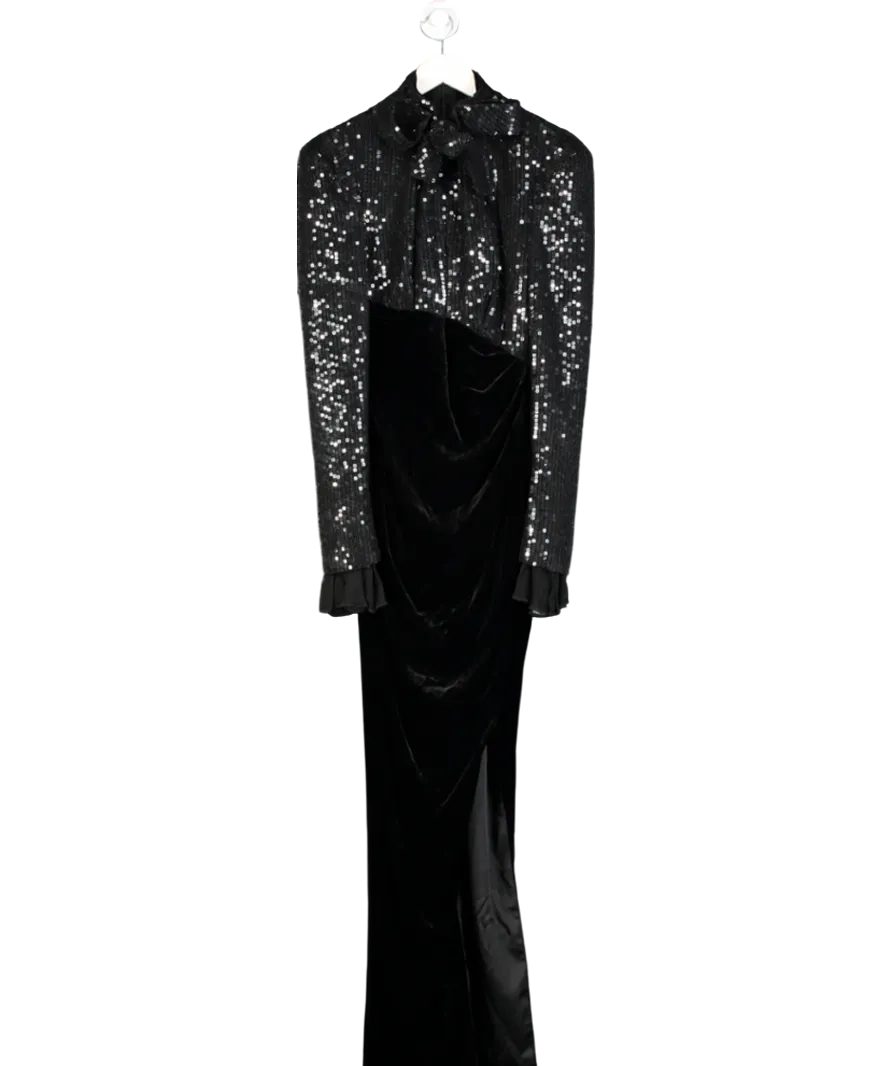 Galia Lahav Black Barbara Sequinned Top Maxi Dress With Silk Blend Blend Skirt UK 10