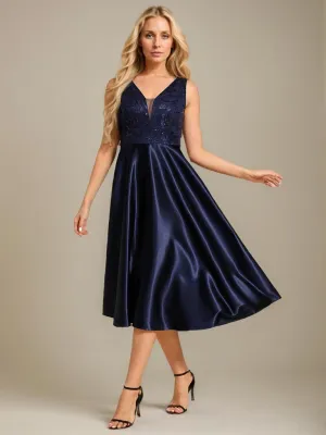 Georgie satin mother of the bride A-Line midi dress in satin