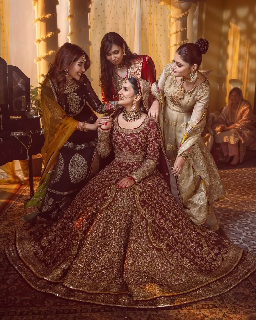 Gold & Red Bridal Dress Pakistani in Lehenga Gown Style