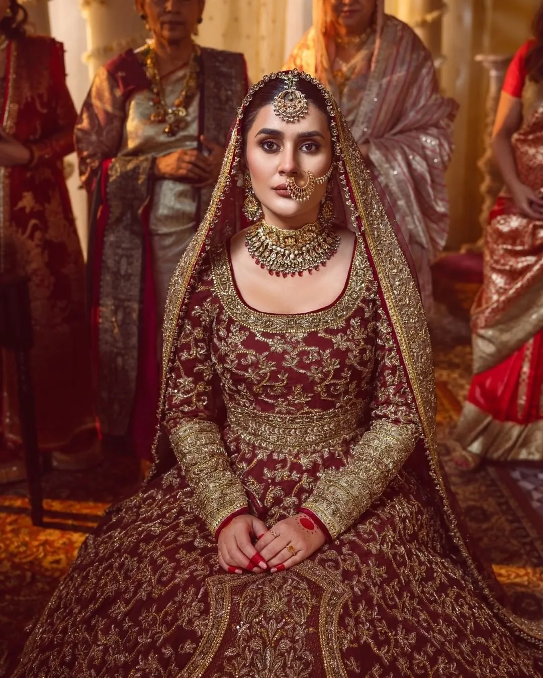 Gold & Red Bridal Dress Pakistani in Lehenga Gown Style