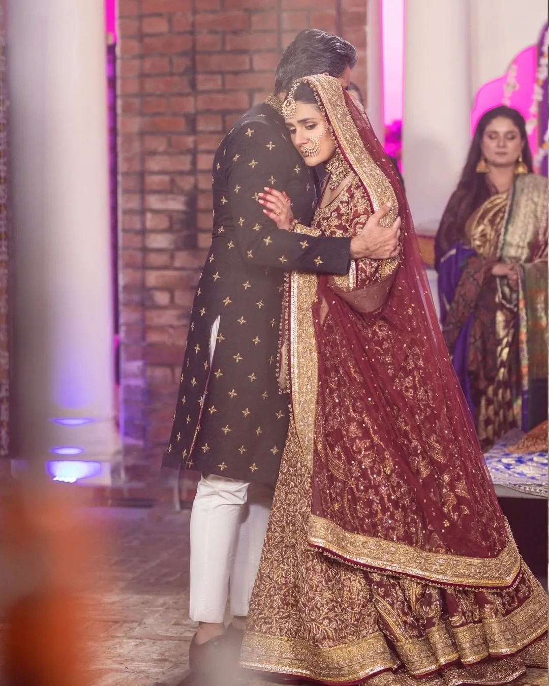 Gold & Red Bridal Dress Pakistani in Lehenga Gown Style