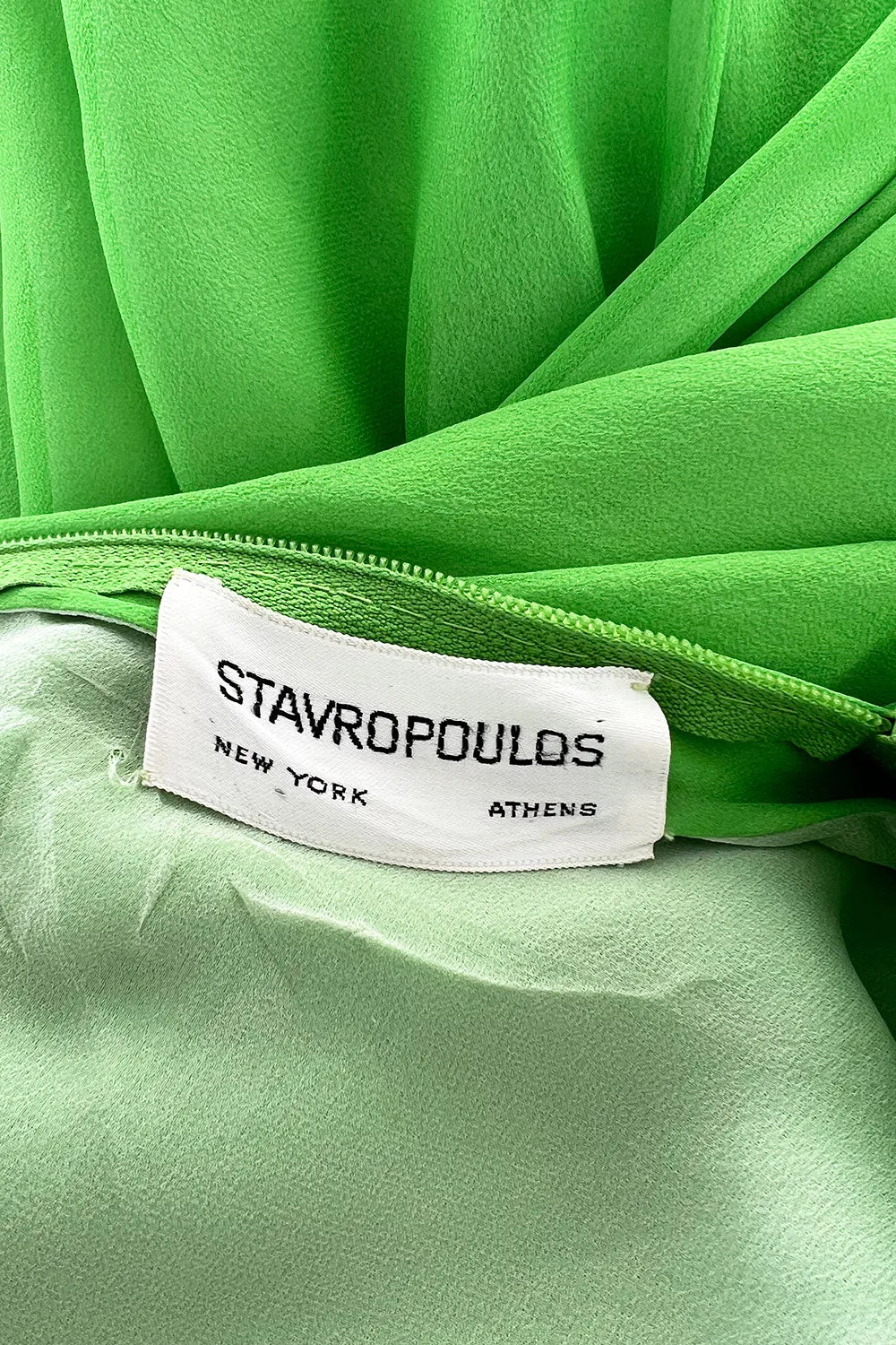 Gorgeous 1970s George Stavroploulos Couture Green Silk Chiffon Caftan Dress