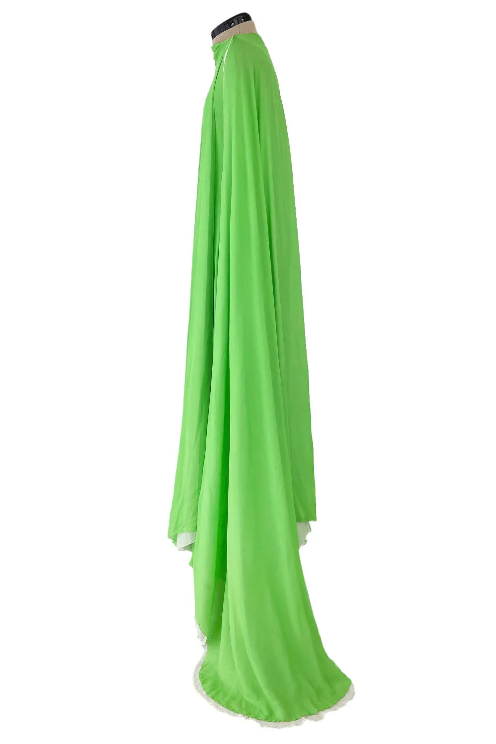Gorgeous 1970s George Stavroploulos Couture Green Silk Chiffon Caftan Dress