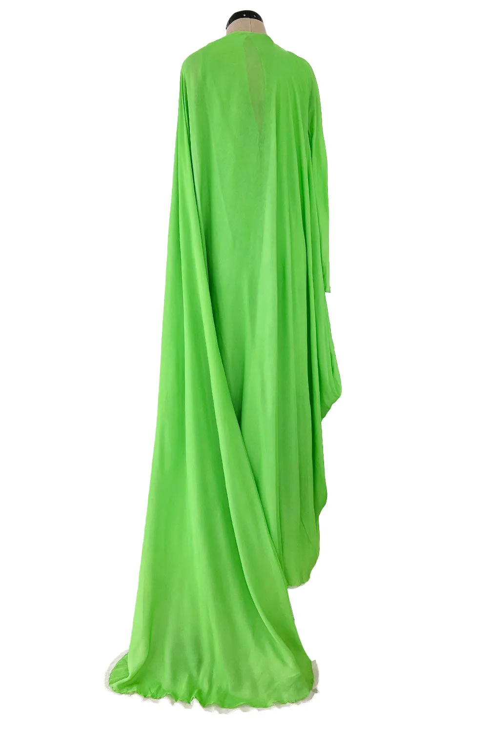 Gorgeous 1970s George Stavroploulos Couture Green Silk Chiffon Caftan Dress