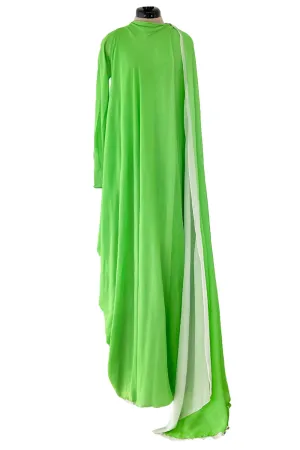 Gorgeous 1970s George Stavroploulos Couture Green Silk Chiffon Caftan Dress