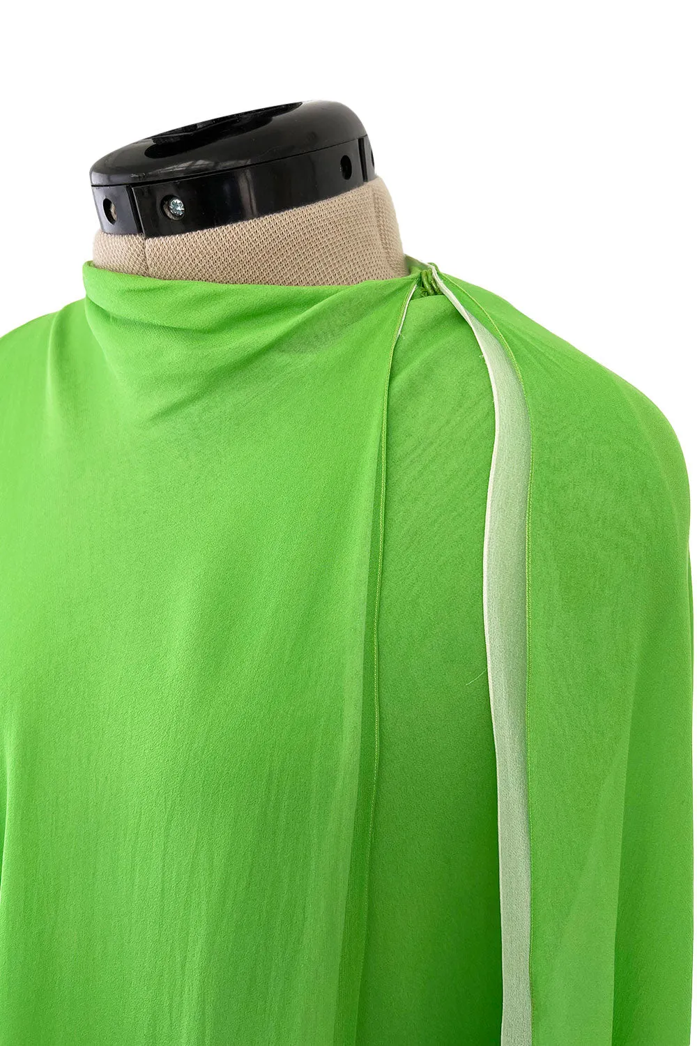 Gorgeous 1970s George Stavroploulos Couture Green Silk Chiffon Caftan Dress