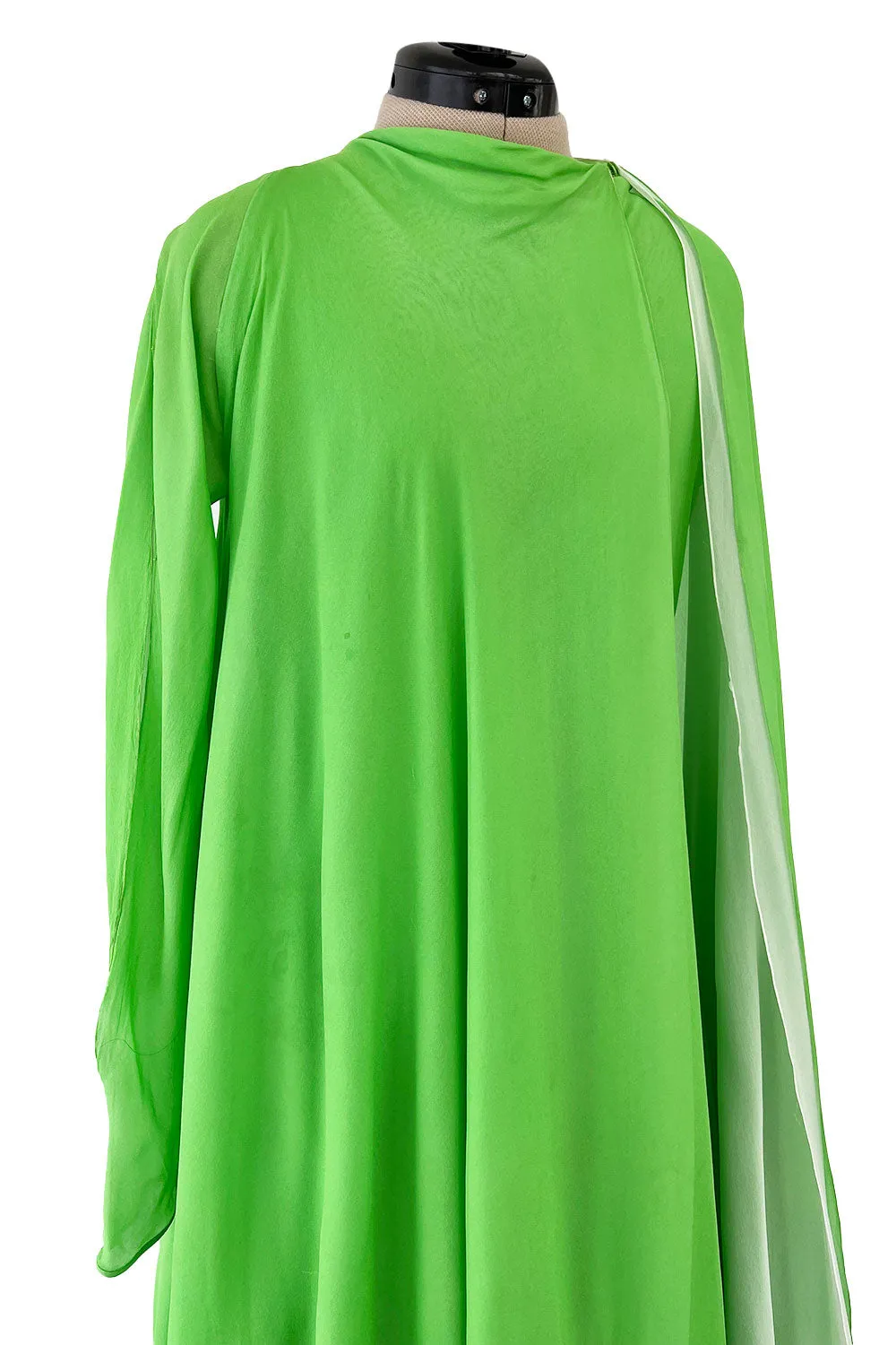 Gorgeous 1970s George Stavroploulos Couture Green Silk Chiffon Caftan Dress