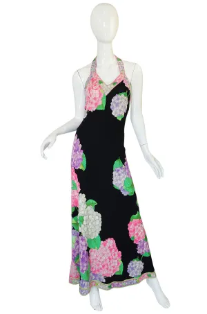 Gorgeous 1970s Silk Jersey Floral Print Leonard Halter Dress
