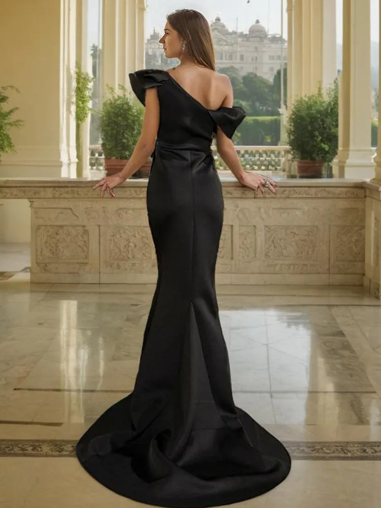 Gorgeous Black Off The Shoulder Satin Prom Dress