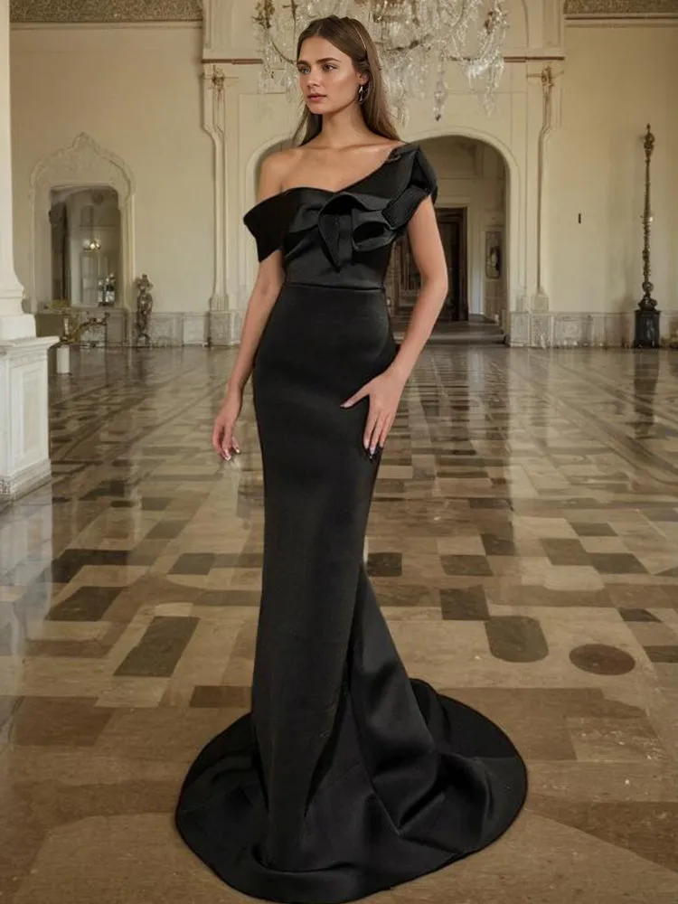 Gorgeous Black Off The Shoulder Satin Prom Dress