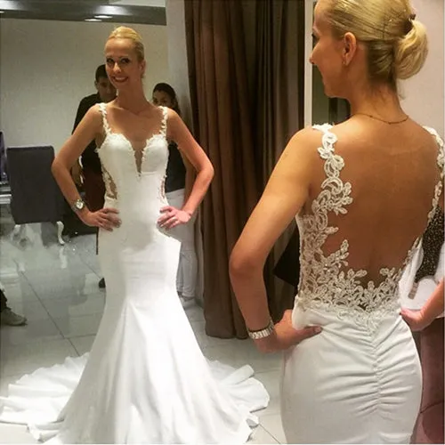 Gorgeous Lace Vintage Mermaid Backless Sweetheart Wedding dresses, SW136