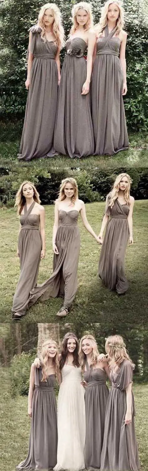 Gray Chiffon A Line Convertible Long Bridesmaid Dresses for Wedding Party, MB154