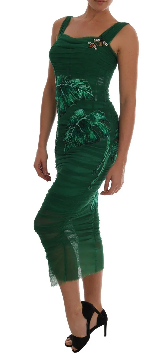 Green Banan Leaf Stretch Crystal Dress