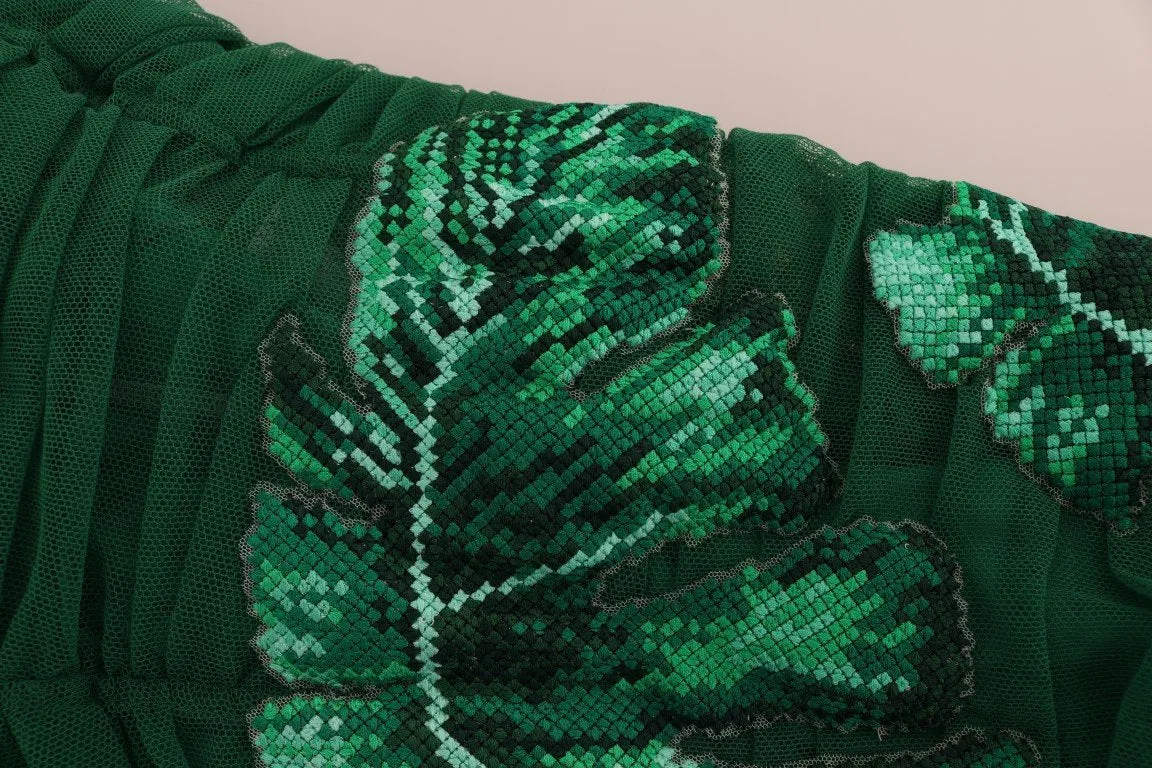 Green Banan Leaf Stretch Crystal Dress