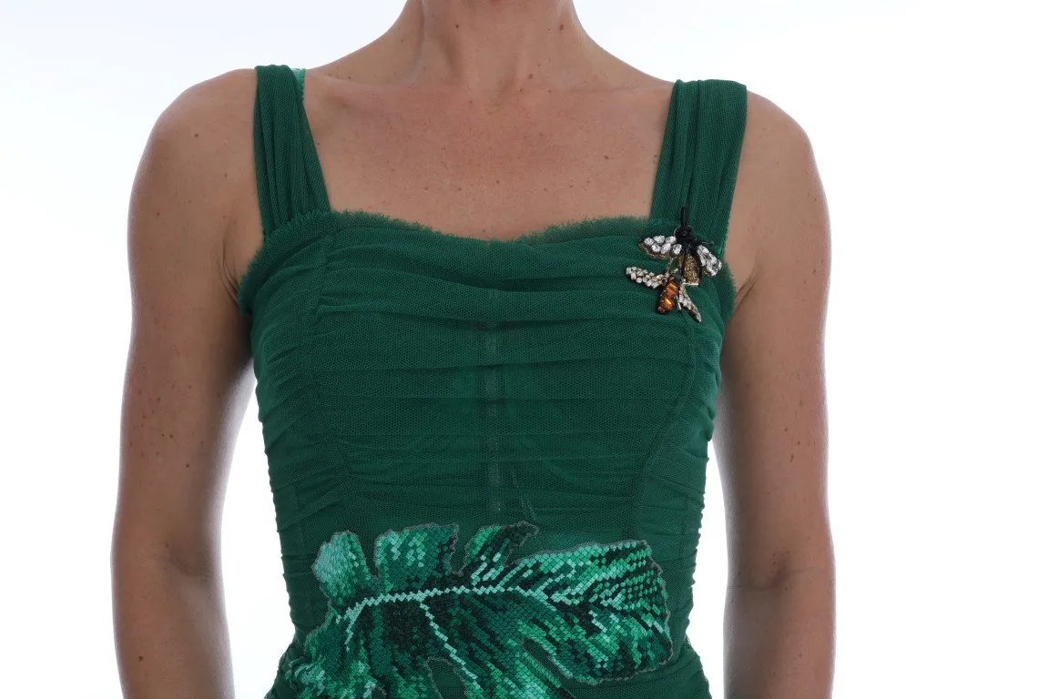 Green Banan Leaf Stretch Crystal Dress